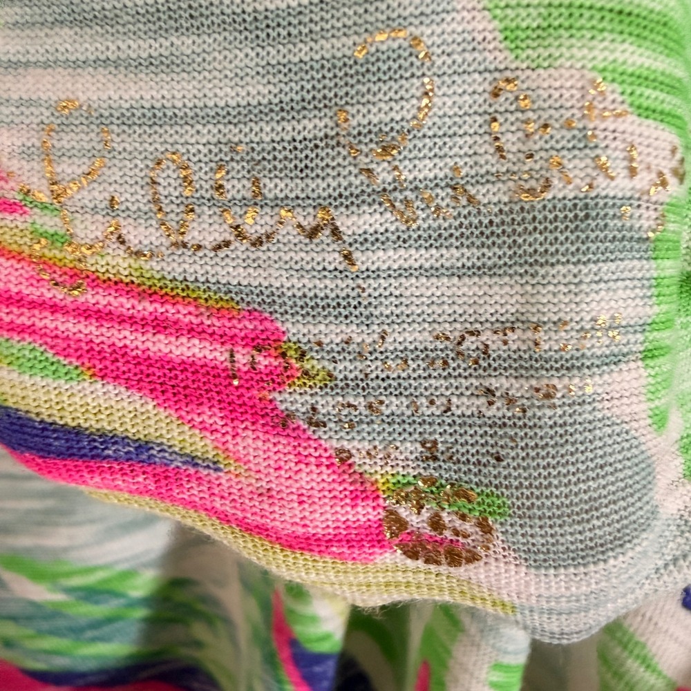 Lilly Pulitzer T-Shirt Womens S Green Palm Print V-Neck Slub Cotton Short Sleeve - Picture 3 of 9